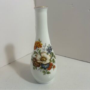 Vintage hand painted floral milk glass gold rim small bud vase Made in Japan